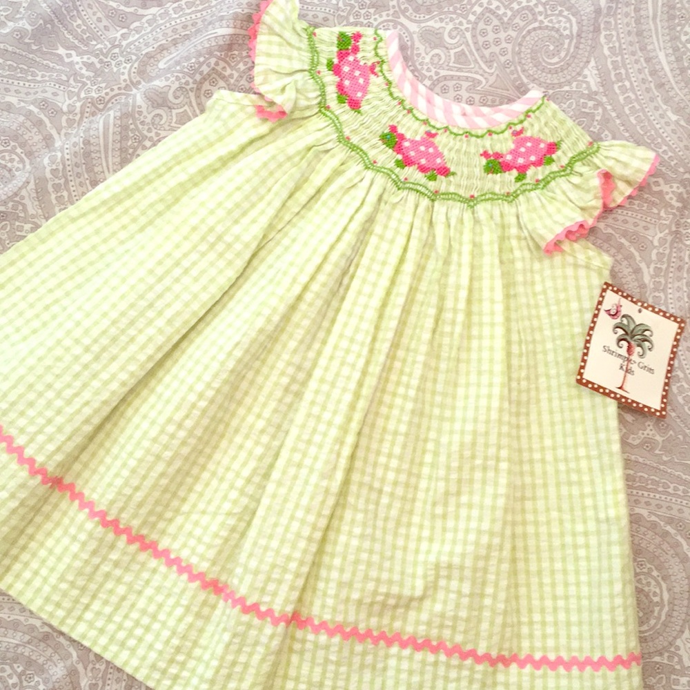 Shrimp & Grits Kids Smocked Turtle Bishop NWT